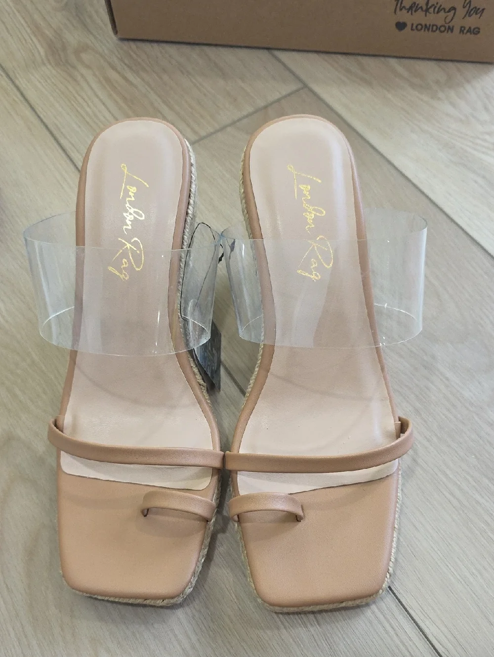 London Rag Clear Strap Espadrille Tan Wedge Sandal